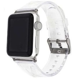 ​​​​​​Ceponya ​​​Apple Watch 44 mm Krd-13 Şeffaf Silikon Metal Toka Kademeli Kordon