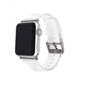 ​​​​​​Ceponya ​​​Apple Watch 44 mm Krd-13 Şeffaf Silikon Metal Toka Kademeli Kordon
