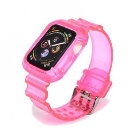 Ceponya Apple Watch 44 mm KRD-27 Şeffaf Renkli Transparan Silikon Kordon