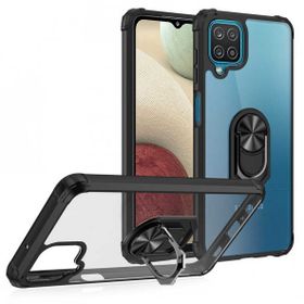 Ceponya Galaxy A12 Şeffaf Kenarları Renkli Manyetik Yüzüklü Zırh Silikon Kılıf
