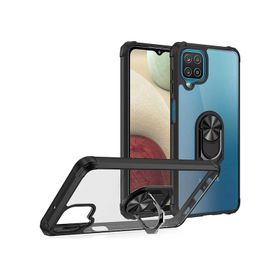 Ceponya Galaxy A12 Şeffaf Kenarları Renkli Manyetik Yüzüklü Zırh Silikon Kılıf