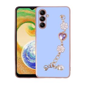 Ceponya Galaxy A13 5G Kalpli Çiçekli Bileklik Zincirli Kamera Korumalı Kenarları Gold Renk Silikon Kılıf