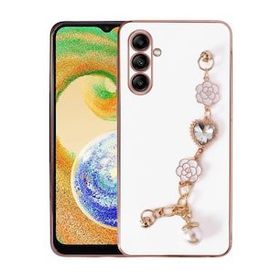 Ceponya Galaxy A13 5G Kalpli Çiçekli Bileklik Zincirli Kamera Korumalı Kenarları Gold Renk Silikon Kılıf