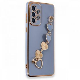 Ceponya Galaxy A23 Parlak Kalpli Bileklik Zincirli Kamera Korumalı Kenarları Gold Renk Kılıf