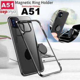 Ceponya Galaxy A51 Yüzüklü Standlı Köşeleri Renkli Şeffaf Kılıf