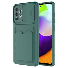 Ceponya Galaxy A52 Deri Görünümlü Kartlıklı Kamera Korumalı Kılıf
