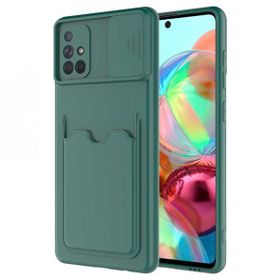 Ceponya Galaxy A71 Deri Görünümlü Kartlıklı Kamera Korumalı Silikon Kılıf