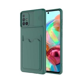Ceponya Galaxy A71 Deri Görünümlü Kartlıklı Kamera Korumalı Silikon Kılıf