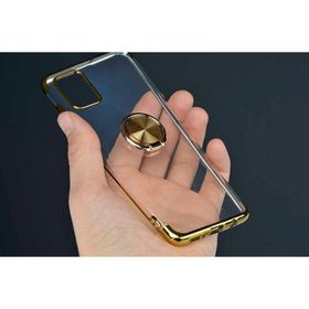 Ceponya Galaxy A71 Yüzüklü Standlı Köşeleri Renkli Şeffaf Silikon Kılıf