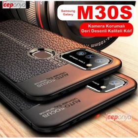 Ceponya Galaxy M30s Deri Desenli Kamera Korumalı Silikon Kılıf
