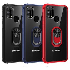 Ceponya Galaxy M31 Kenarları Renkli Antişok Şeffaf Yüzüklü Kılıf