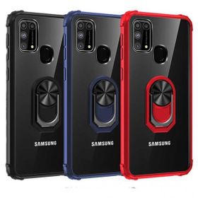 Ceponya Galaxy M31 Kenarları Renkli Antişok Şeffaf Yüzüklü Kılıf