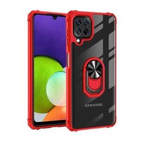 Ceponya Galaxy M32 Şeffaf Kenarları Renkli Manyetik Yüzüklü Zırh Silikon Kılıf