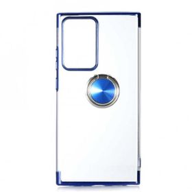 Ceponya Galaxy Note 20 Ultra Yüzüklü Standlı Köşeleri Renkli Şeffaf Kılıf