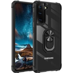 Ceponya Galaxy S21 Plus Kenarları Renkli Antişok Şeffaf Yüzüklü Kılıf