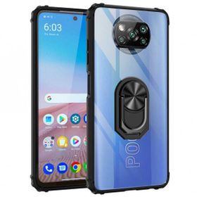 Ceponya Xiaomi Poco X3 Yüzüklü Standlı Manyetik Şeffaf Armor Zırh Kılıf
