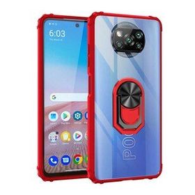 Ceponya Xiaomi Poco X3 Yüzüklü Standlı Manyetik Şeffaf Armor Zırh Kılıf