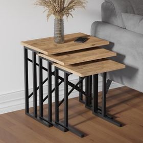 Ceramical Eco X 54x35x53 cm Atlantik Çam Metal Ayaklı Zigon Sehpa