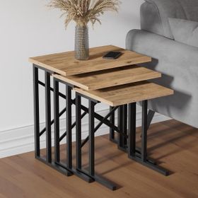 Ceramical Eco X 54x35x53 cm Atlantik Çam Metal Ayaklı Zigon Sehpa