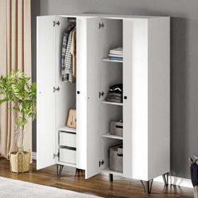 Ceramical GRM4 4 Kapaklı Ayaklı Beyaz Beyaz Ceviz Gardrop