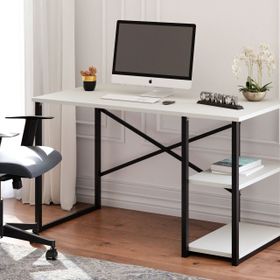 Ceramical MSR Raflı 60x120 cm Beyaz Çalışma Masası 120 cm Bilgisayar Ofis Masası