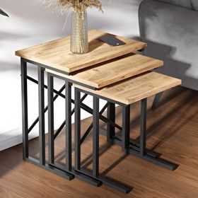 Ceramical ZG2 3'lü Metal Ayak Atlantik Çam Zigon Sehpa