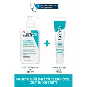 CeraVe 236 ml Yağlı ve Akneli Ciltlere Özel Temizleyici Jel + 40 ml Bakım Jeli