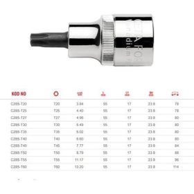 Ceta Form C28S-T30 1-2 inç Kısa Tip T30 x 55 mm Torx Uçlu Lokma