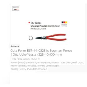 Ceta Form E67-44-0225 Düz Uçlu Yaysız 225 mm İç Segman Pensesi