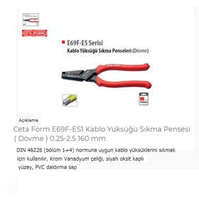 Ceta Form E69F-ES1 Kablo Yüksüğü Sıkma Pensesi
