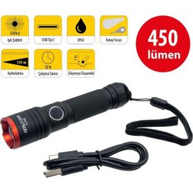 Ceta Form R.P5R 450 lm USB Şarjlı Focus Özellikli El Feneri