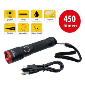 Ceta Form R.P5R 450 lm USB Şarjlı Focus Özellikli El Feneri