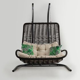 Cewi Konfor Swing Kahve Rattan Krem Oturumlu Salıncak