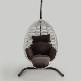Cewi Max Swing Beyaz Rattan Kahve Oturumlu Salıncak