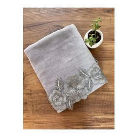 Çeyiz Bahçesi 50x90 cm Gülşen 3 Boyutlu Gri Kadife Havlu