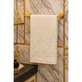 Çeyiz Bahçesi Ahmella 50x90 cm Krem Fransız Güpürlü Kadife Havlu