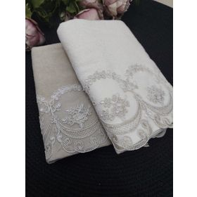 Çeyiz Bahçesi Aslım 2 Adet 50x90 cm Fransız Güpürlü Kadife Havlu Takımı