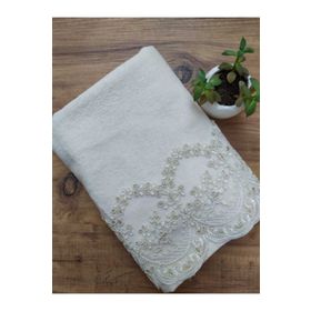 Çeyiz Bahçesi Aslım 50x90 cm Fransız Güpürlü Krem Kadife Havlu