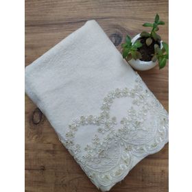 Çeyiz Bahçesi Aslım 50x90 cm Fransız Güpürlü Krem Kadife Havlu
