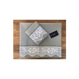 Çeyiz Bahçesi Dantelli Pikolu Gri Çift Kişilik Nevresim Takımı
