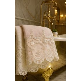 Çeyiz Bahçesi Fabella 50x90 cm 2 Adet Krem Pudra Kadife Havlu Takımı