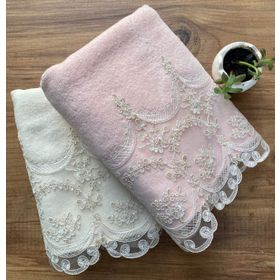 Çeyiz Bahçesi Fabella 50x90 cm 2 Adet Krem Pudra Kadife Havlu Takımı