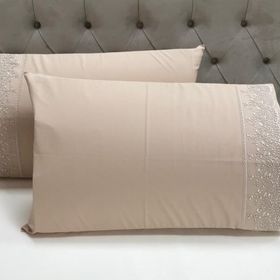 Çeyiz Bahçesi Lina 2 Adet 50x70 cm Fransız Güpürlü Cappuccino Yastık Kılıfı