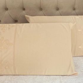 Çeyiz Bahçesi Mahidevran 2 Adet 50x70 cm Fransız Güpürlü Cappuccino Yastık Kılıfı
