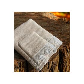 Çeyiz Bahçesi Osmanlı 2 Adet 30x50 ve 50x90 cm İğne Oyalı Cappuccino Kadife Havlu Takımı