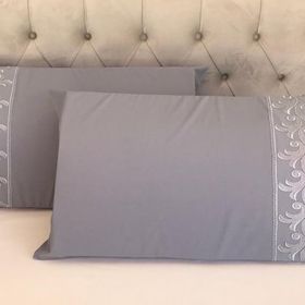 Çeyiz Bahçesi Sarmaşık 2 Adet 50x70 cm Fransız Güpürlü Gri Yastık Kılıfı