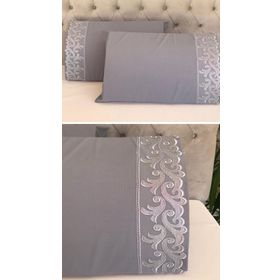 Çeyiz Bahçesi Sarmaşık 2 Adet 50x70 cm Fransız Güpürlü Gri Yastık Kılıfı