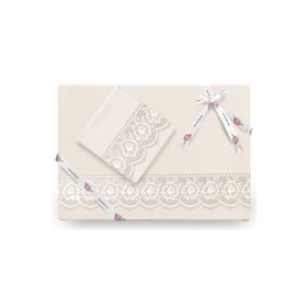 Çeyiz Diyarı 179291 Lalezar Sade Fransız Güpürlü Krem Nevresim Çift Kişilik Takımı