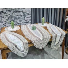Çeyiz Diyarı Adella 5 Parça Krem Gold Kadife Salon Örtü Takımı