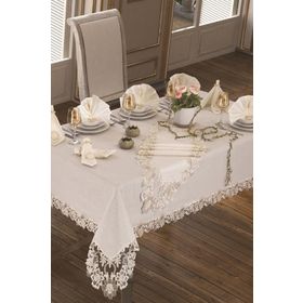 Çeyiz Diyarı Beste 160x260 cm 26 Parça Krem Masa Örtüsü
